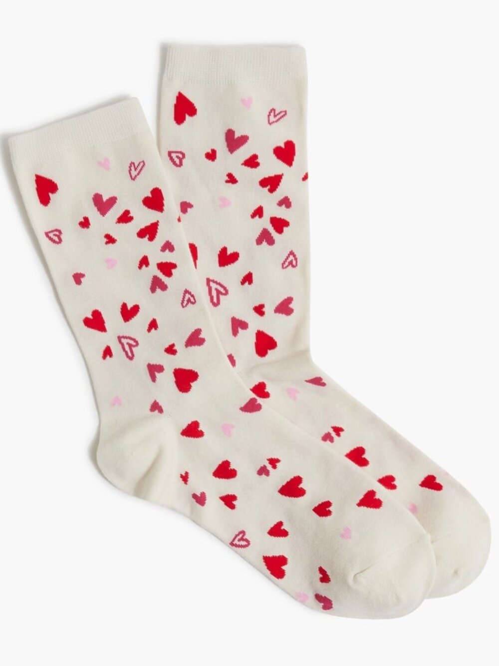 NWT J. Crew Falling Hearts Trouser Socks in Red and White, OS